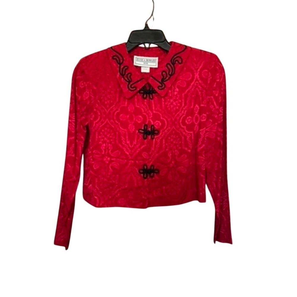 Vintage Jessica Howard Petite Red Damask Jacquard Blazer Jacket Frog Closure 4P
